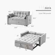 54.8'' Sleeper Sofa Bed 3-in-1 Convertible Couch with Pullout Bed, Reclining Backrest, Storage Pockets – Modern Space Lounge Furniture for Living Room, Includes Toss Pillows,Beige