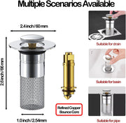 Pop Up Bathroom Sink Drain Strainer Hair Catcher. Sink Drain Stopper with Removable Stainless Steel Filter Basket. for US Universal Bathroom Kitchen Basin Sink Stopper Replacement
