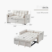 54.8'' Sleeper Sofa Bed 3-in-1 Convertible Couch with Pullout Bed, Reclining Backrest, Storage Pockets – Modern Space Lounge Furniture for Living Room, Includes Toss Pillows,Beige