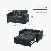 54.8'' Sleeper Sofa Bed 3-in-1 Convertible Couch with Pullout Bed, Reclining Backrest, Storage Pockets – Modern Space Lounge Furniture for Living Room, Includes Toss Pillows,Beige