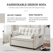 54.8'' Sleeper Sofa Bed 3-in-1 Convertible Couch with Pullout Bed, Reclining Backrest, Storage Pockets – Modern Space Lounge Furniture for Living Room, Includes Toss Pillows,Beige