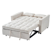 54.8'' Sleeper Sofa Bed 3-in-1 Convertible Couch with Pullout Bed, Reclining Backrest, Storage Pockets – Modern Space Lounge Furniture for Living Room, Includes Toss Pillows,Beige